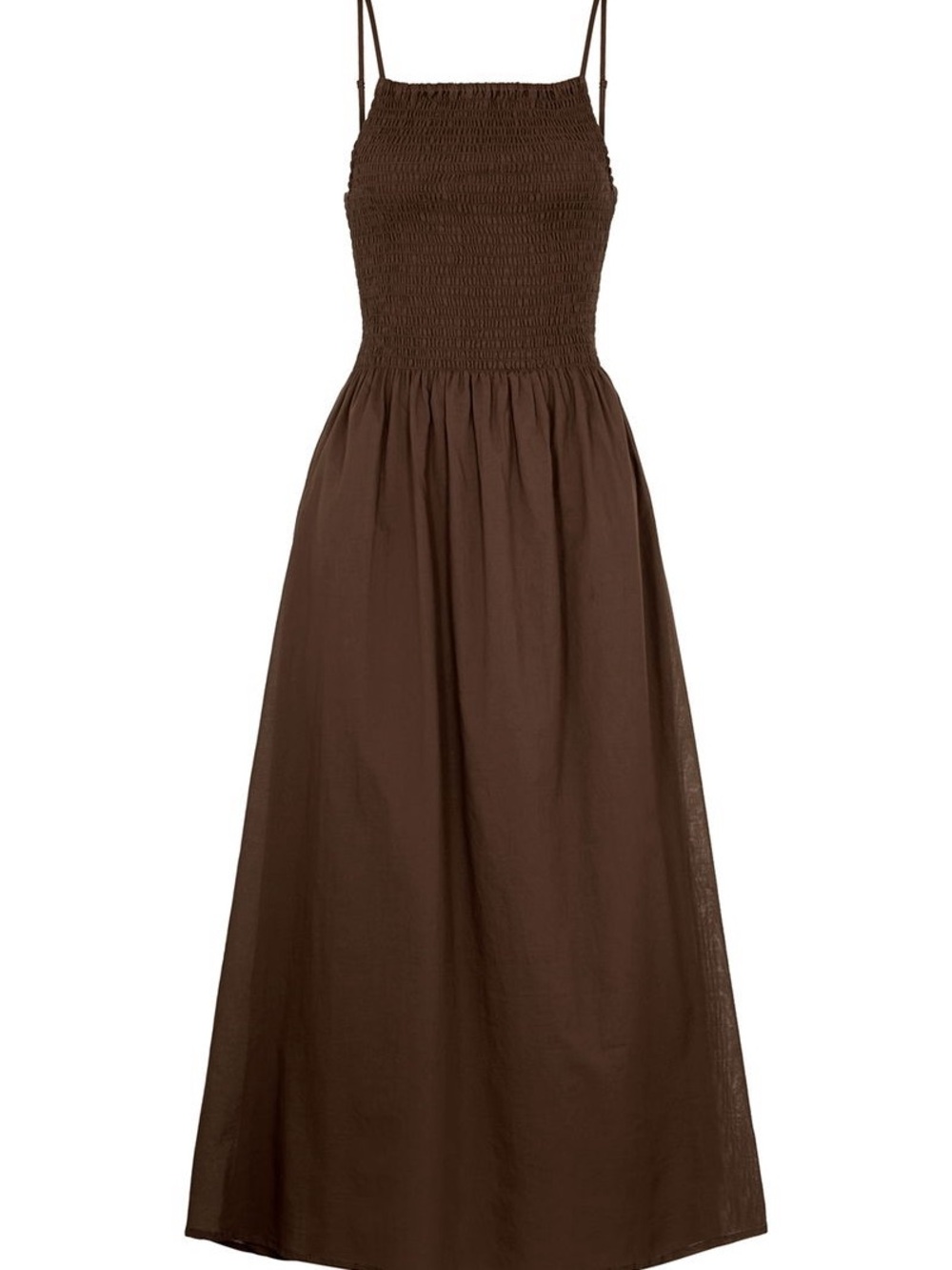 Faithful the Brand Smocked Brown Midi Dress